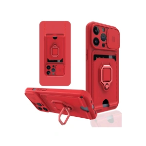 Newface iPhone 14 Pro Max Kılıf Zuma Kartvizitli Yüzüklü Silikon - Kırmızı