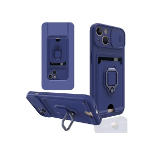 Newface iPhone 15 Kılıf Zuma Kartvizitli Yüzüklü Silikon - Lacivert