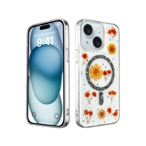 Newface iPhone 15 Plus Kılıf Daisy Simli Magsafe Kapak - Siyah