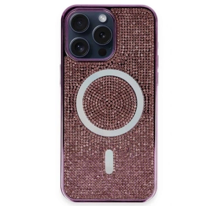 Newface iPhone 15 Pro Kılıf Diamond Magsafe Kapak - Derin Mor