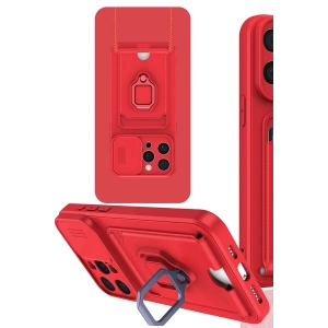 Newface iPhone 15 Pro Kılıf Zuma Kartvizitli Yüzüklü Silikon - Kırmızı