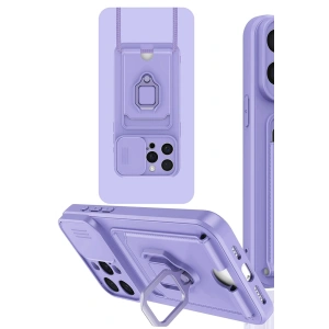 Newface iPhone 15 Pro Kılıf Zuma Kartvizitli Yüzüklü Silikon - Lila