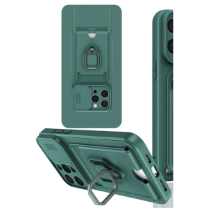 Newface iPhone 15 Pro Kılıf Zuma Kartvizitli Yüzüklü Silikon - Yeşil