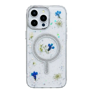 Newface iPhone 15 Pro Max Flower Magsafe Kapak - Krem