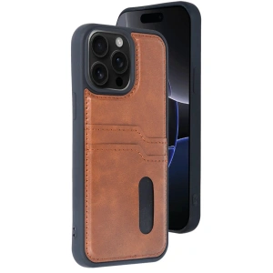 Newface iPhone 15 Pro Max Kılıf Sara Kartvizitli Deri Kılıf - Taba