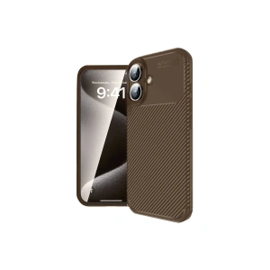Newface iPhone 16 Kılıf Auto Focus Karbon Kapak - Kahverengi