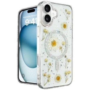 Newface iPhone 16 Kılıf Daisy Simli Magsafe Kapak - Gümüş