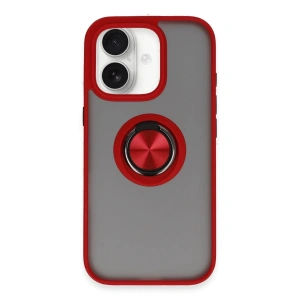 Newface iPhone 16 Kılıf Montreal Yüzüklü Silikon Kapak - Kırmızı