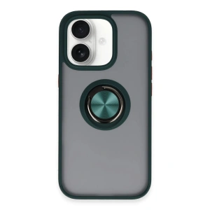 Newface iPhone 16 Kılıf Montreal Yüzüklü Silikon Kapak - Yeşil