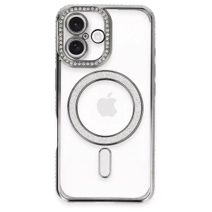 Newface iPhone 16 Plus Kılıf Joke Simli Magneticsafe Kılıf - Gri