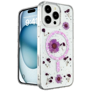 Newface iPhone 16 Pro Kılıf Daisy Simli Magsafe Kapak - Mor