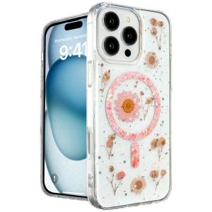 Newface iPhone 16 Pro Kılıf Daisy Simli Magsafe Kapak - Pembe