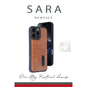 Newface iPhone 16 Pro Kılıf Sara Kartvizitli Deri Kılıf - Kırmızı
