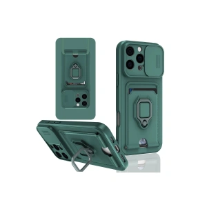 Newface iPhone 16 Pro Kılıf Zuma Kartvizitli Yüzüklü Silikon - Yeşil
