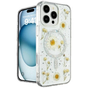 Newface iPhone 16 Pro Max Kılıf Daisy Simli Magsafe Kapak - Gümüş