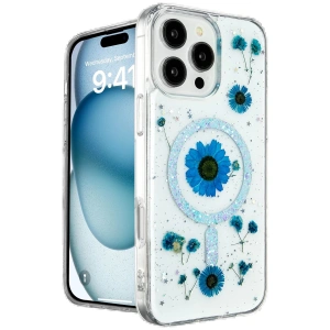 Newface iPhone 16 Pro Max Kılıf Daisy Simli Magsafe Kapak - Mavi