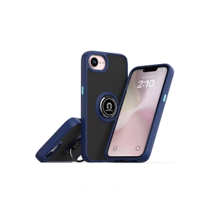 Newface iPhone 16E Kılıf Montreal Yüzüklü Silikon Kapak - Lacivert