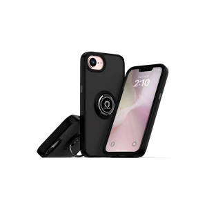 Newface iPhone 16E Kılıf Montreal Yüzüklü Silikon Kapak - Siyah