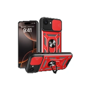 Newface iPhone 16E Kılıf Pars Lens Yüzüklü Silikon - Kırmızı