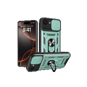 Newface iPhone 16E Kılıf Pars Lens Yüzüklü Silikon - Yeşil