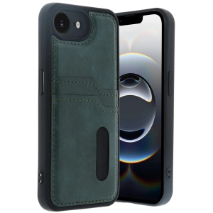 Newface iPhone 16E Kılıf Sara Kartvizitli Deri Kılıf - Koyu Yeşil