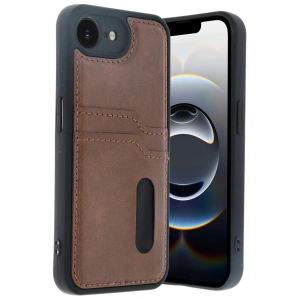 Newface iPhone 16E Kılıf Sara Kartvizitli Deri Kılıf - Taba