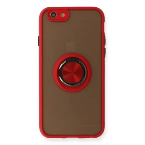 Newface iPhone 6 Kılıf Montreal Yüzüklü Silikon Kapak - Kırmızı