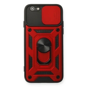 Newface iPhone 6 Kılıf Pars Lens Yüzüklü Silikon - Kırmızı