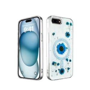 Newface iPhone 7 Kılıf Daisy Simli Magsafe Kapak - Mavi