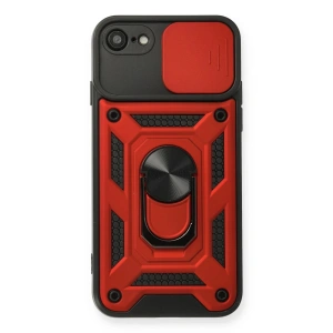 Newface iPhone 7 Kılıf Pars Lens Yüzüklü Silikon - Kırmızı