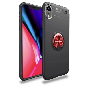 Newface iPhone XR Kılıf Range Yüzüklü Silikon - Siyah-Kırmızı