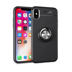 Newface iPhone XS Kılıf Range Yüzüklü Silikon - Siyah