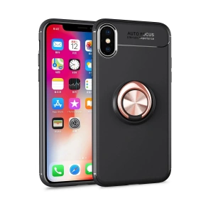 Newface iPhone XS Kılıf Range Yüzüklü Silikon - Siyah-Gold