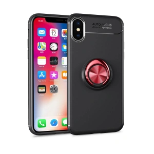 Newface iPhone XS Kılıf Range Yüzüklü Silikon - Siyah-Kırmızı