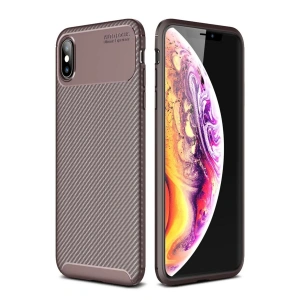 Newface iPhone XS Max Kılıf Auto Focus Karbon Kapak - Kahverengi