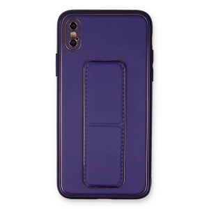 Newface iPhone XS Max Kılıf Coco Deri Standlı Kapak - Mor