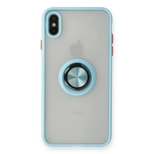 Newface iPhone XS Max Kılıf Montreal Yüzüklü Silikon Kapak - Buz Mavi