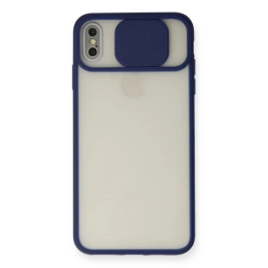 Newface iPhone XS Max Kılıf Palm Buzlu Kamera Sürgülü Silikon - Lacivert