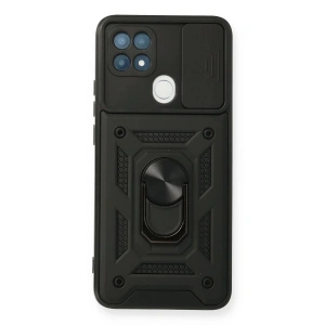 Newface Oppo A15 Kılıf Pars Lens Yüzüklü Silikon - Siyah