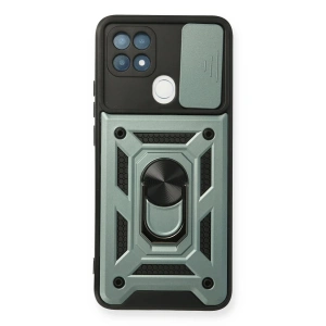 Newface Oppo A15 Kılıf Pars Lens Yüzüklü Silikon - Yeşil