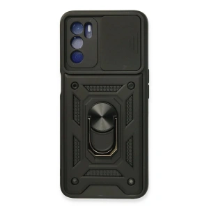 Newface Oppo A16 Kılıf Pars Lens Yüzüklü Silikon - Siyah