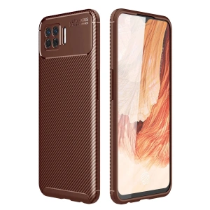 Newface Oppo A73 Kılıf Auto Focus Karbon Kapak - Kahverengi