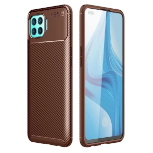 Newface Oppo Reno 4 Lite Kılıf Auto Focus Karbon Kapak - Kahverengi