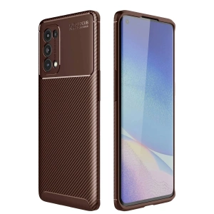 Newface Oppo Reno 5 Pro Kılıf Auto Focus Karbon Kapak - Kahverengi