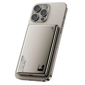 Newface PW555 5.000 mAh Dijital Göstergeli 18W Type-C ve 15W Kablosuz Şarj PD Hızlı Şarj Magsafe Powerbank - Titanyum