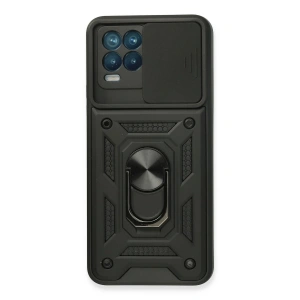 Newface Realme 8 Kılıf Pars Lens Yüzüklü Silikon - Siyah