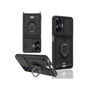 Newface Realme C55 Kılıf Zuma Kartvizitli Yüzüklü Silikon - Siyah