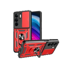 Newface Realme C75 4G Kılıf Pars Lens Yüzüklü Silikon - Kırmızı