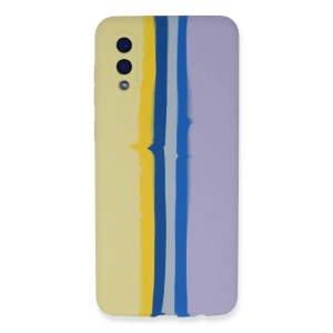 Newface Samsung Galaxy A02 Kılıf Ebruli Lansman Silikon - Sarı-Lila