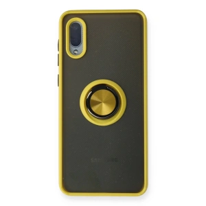 Newface Samsung Galaxy A02 Kılıf Montreal Yüzüklü Silikon Kapak - Sarı
